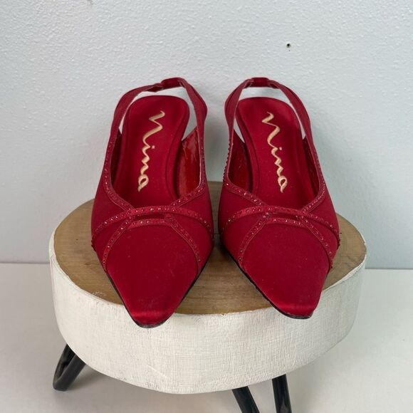 Nina Red Leather Suede Heels Stiletto Classic Size 7.5M EUC - Picture 2 of 6